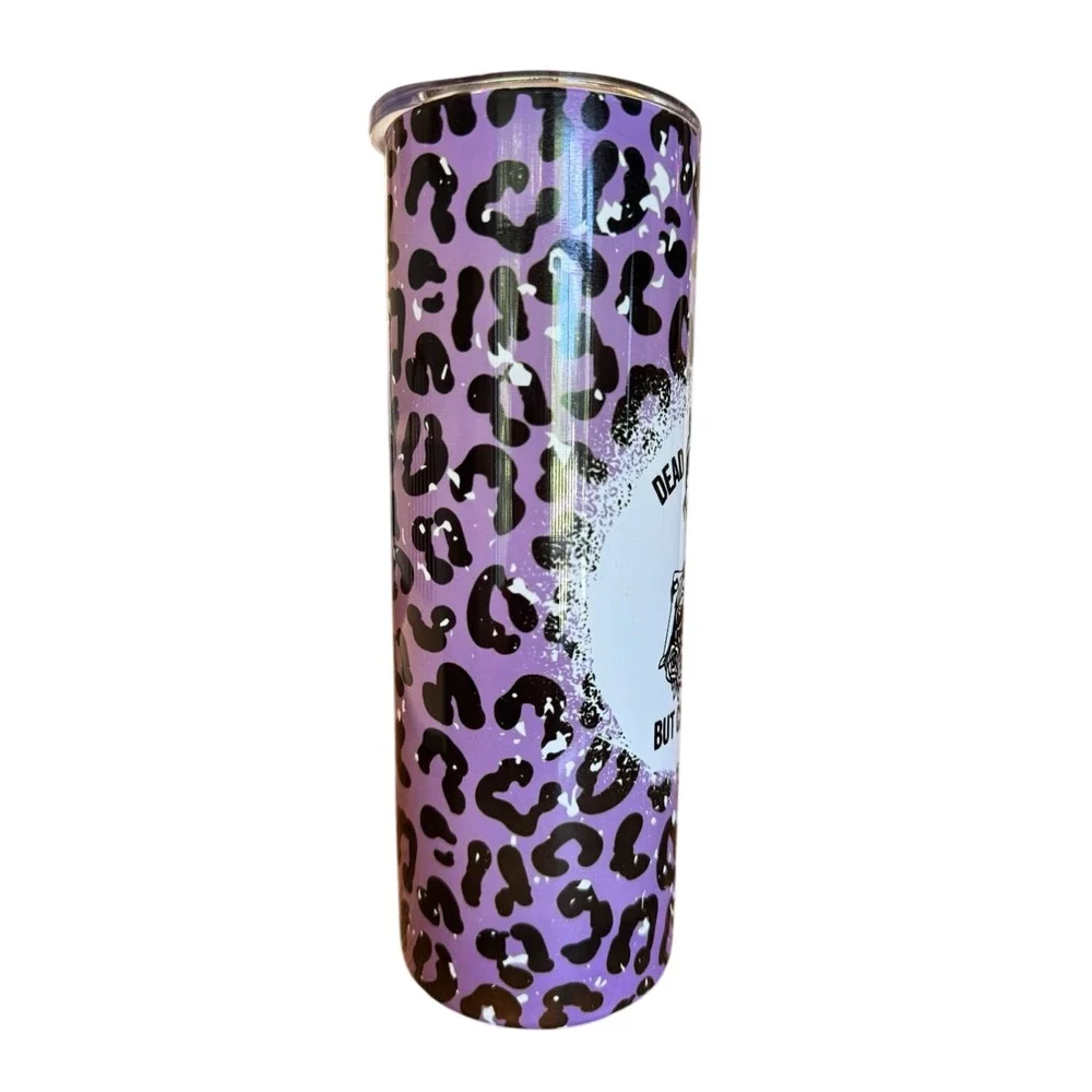 Stainless Steel 20oz Tumbler Skinny Cup Dead Inside But Caffeinated‎ W/straw
